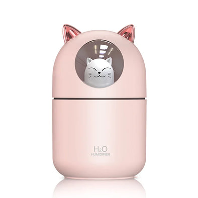 300ML Cute Pet Cat USB Mini Air Humidifier Aroma Essential Oil Diffuser Color Light Large Spary Mute Small Gift for Home Bedroom